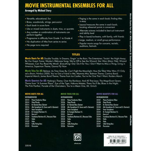 Alfred Music Publishing Movie Duets For All Alto Sax