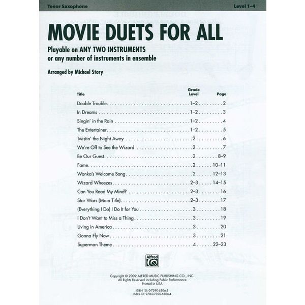Alfred Music Publishing Movie Duets For All Tenor Sax
