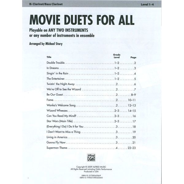 Alfred Music Publishing Movie Duets For All Clarinet