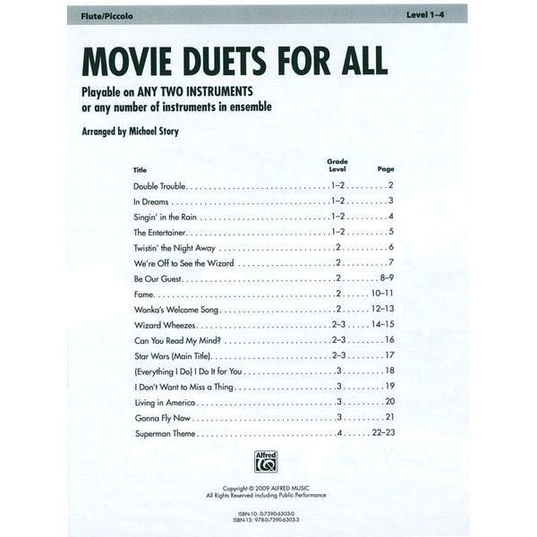 Alfred Music Publishing Movie Duets For All Flute