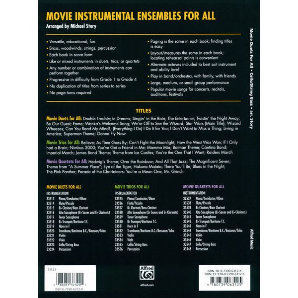 Alfred Music Publishing Movie Duets For All Cello/Bass