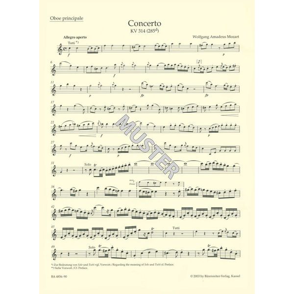Bärenreiter Mozart Concert for Oboe KV 314