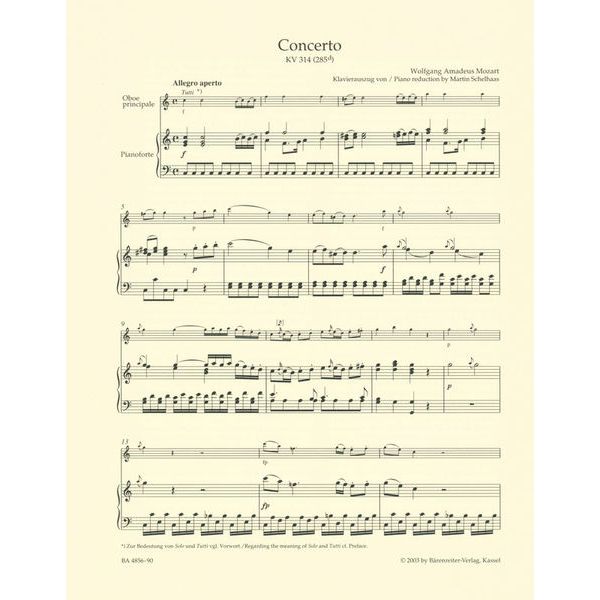 Bärenreiter Mozart Concert for Oboe KV 314