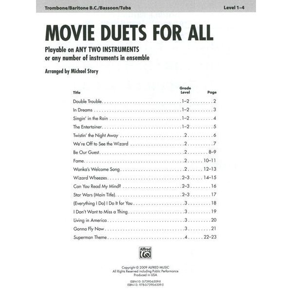 Alfred Music Publishing Movie Duets For All Trombone