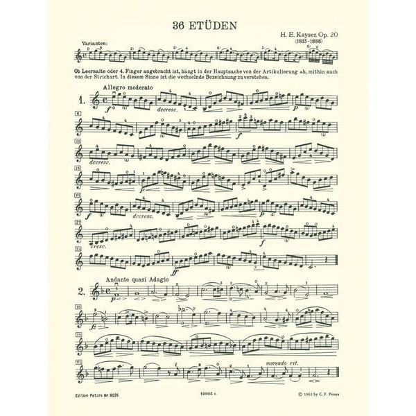 Edition Peters Kayser 36 Etüden op. 20 Violin