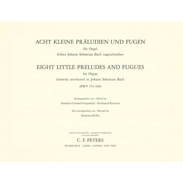 Edition Peters Bach Acht Präludien und Fugen