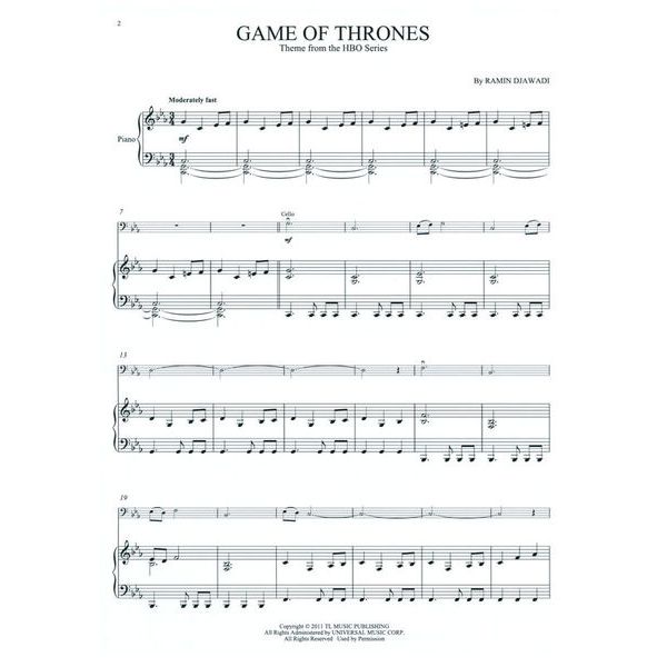 Hal Leonard Game Of Thrones Cello