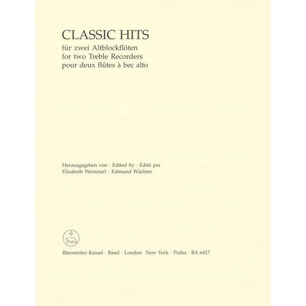 Bärenreiter Classic Hits 2 Altblockflöten