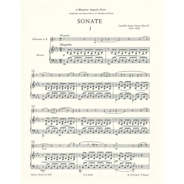 Edition Peters Saint-Saëns Sonate Clarinet