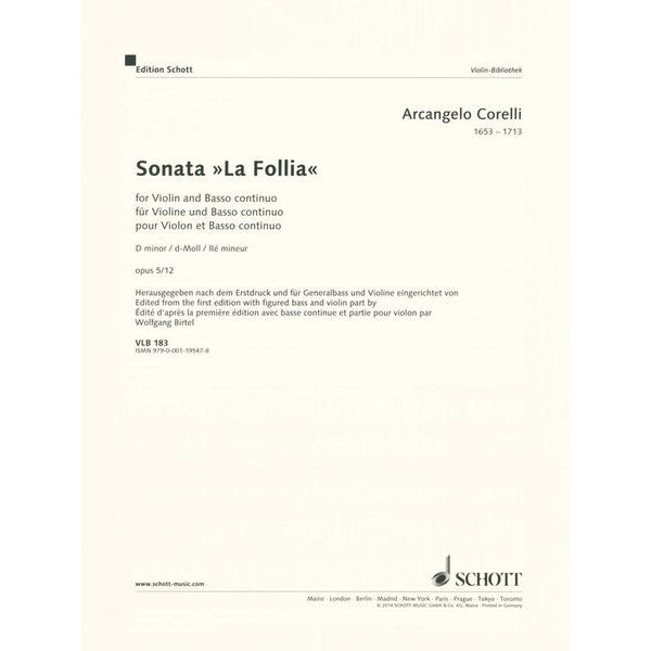 Schott Corelli La Follia Violin
