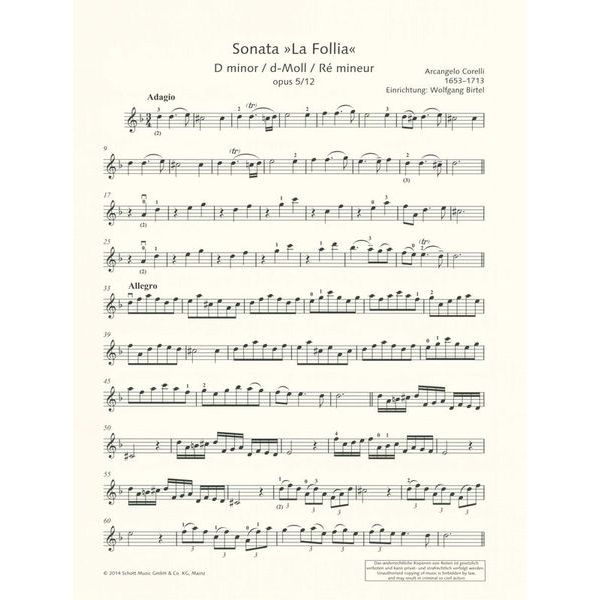 Schott Corelli La Follia Violin