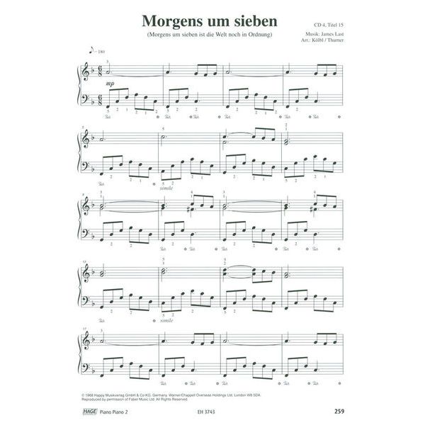 Hage Musikverlag Piano Piano 2 Intermediate +CD