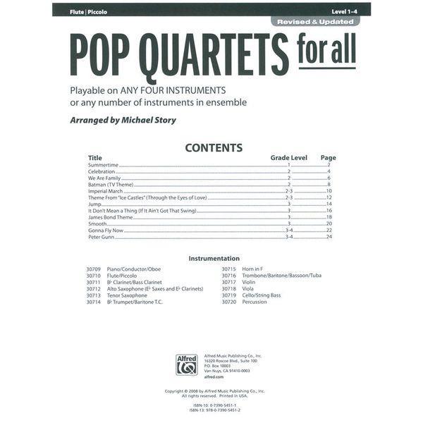 Alfred Music Publishing Pop Quartets For All Flute