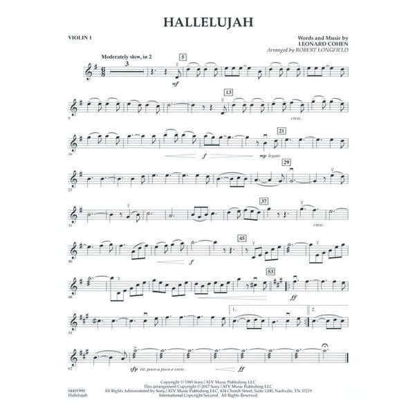 Hal Leonard L. Cohen Hallelujah String Qt.