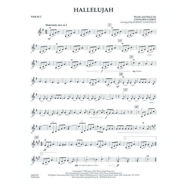 Hal Leonard L. Cohen Hallelujah String Qt.