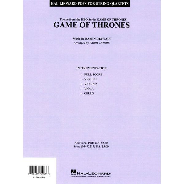 Hal Leonard Game Of Thrones String Qt.