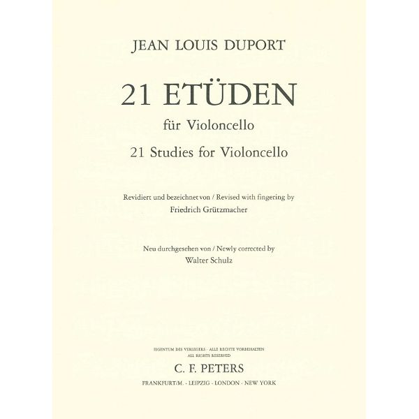 Edition Peters Duport 21 Etüden Cello