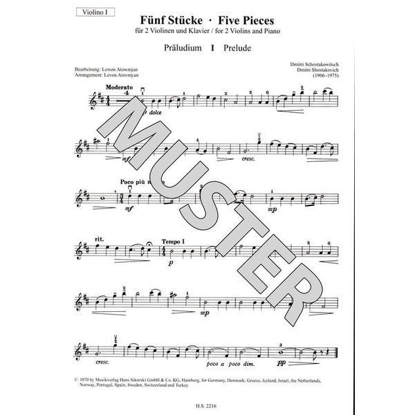 Sikorski Musikverlage Schostakowitsch 5 Stücke VL