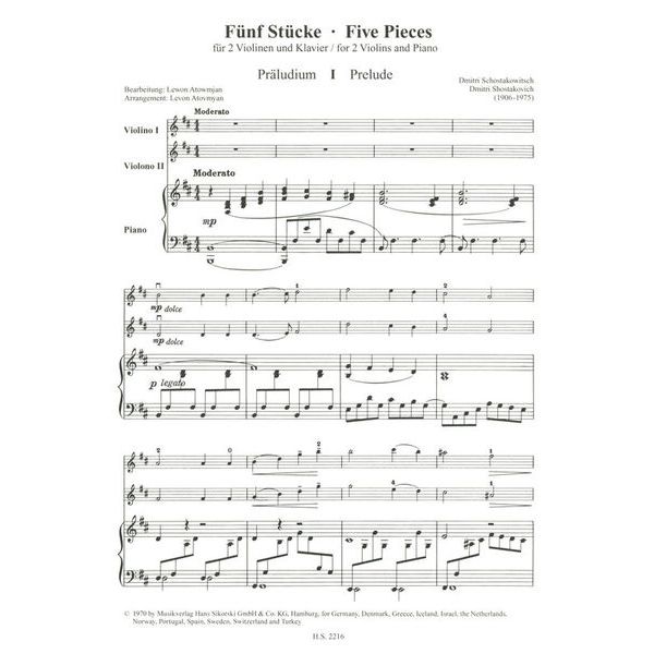 Sikorski Musikverlage Schostakowitsch 5 Stücke VL