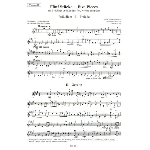 Sikorski Musikverlage Schostakowitsch 5 Stücke VL