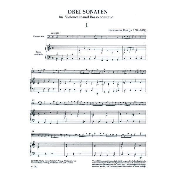 Heinrichshofen's Verlag Cirri Drei Sonaten Cello