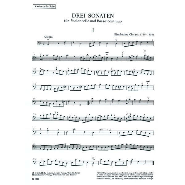 Heinrichshofen's Verlag Cirri Drei Sonaten Cello
