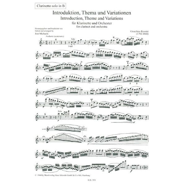 Sikorski Musikverlage Rossini Introduction Clarinet