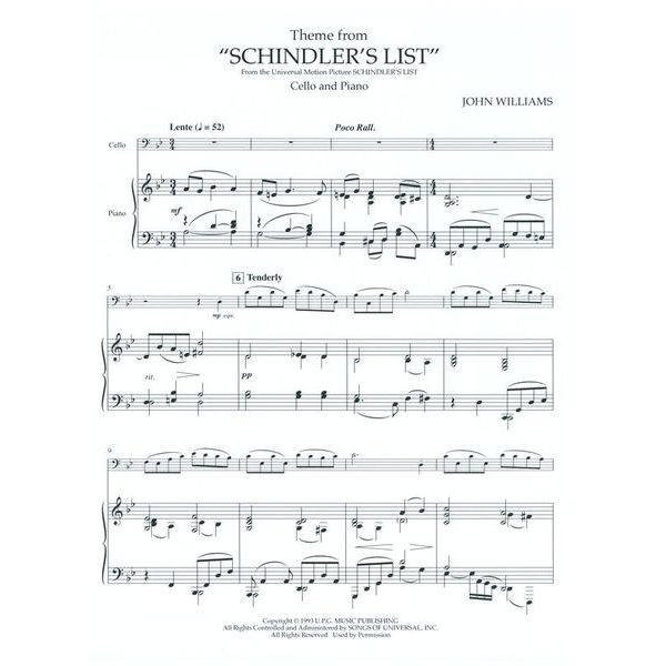 Hal Leonard Schindler's List Theme Cello