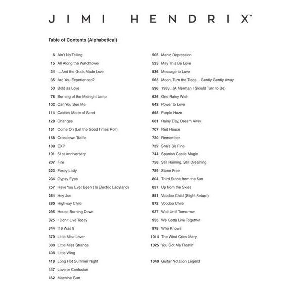 Hal Leonard Jimi Hendrix Complete Scores