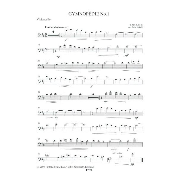 Fentone Music Satie Three Gymnopedies Cello