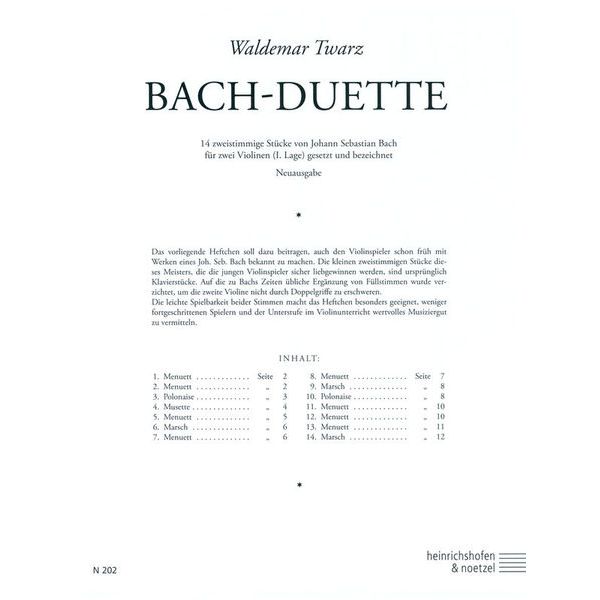 Heinrichshofen Verlag Bach Duette Violin