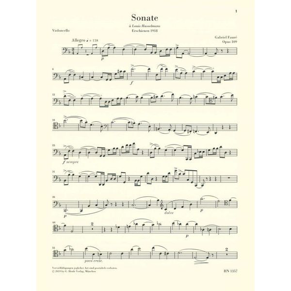 Henle Verlag Fauré Cellosonate Nr. 1