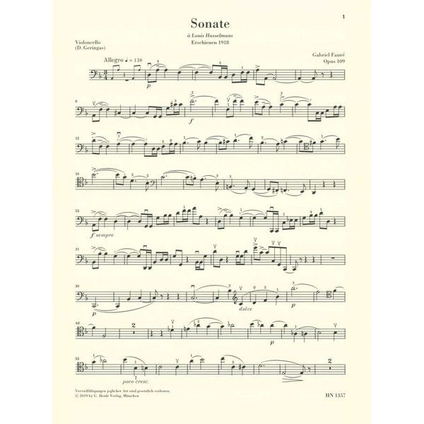Henle Verlag Fauré Cellosonate Nr. 1