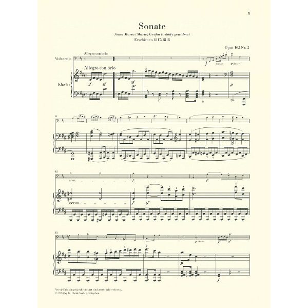 Henle Verlag Beethoven Sonate D-Dur Cello