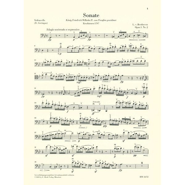 Henle Verlag Beethoven Sonate g-moll Cello