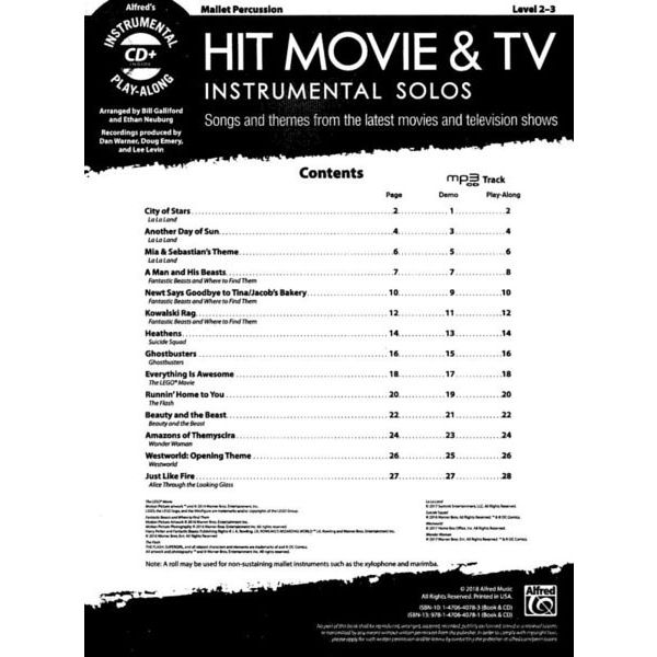 Alfred Music Publishing Hit Movie & TV Solos Mallets
