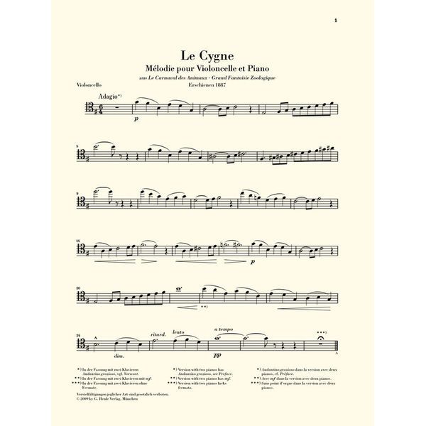 Henle Verlag Saint-Saëns Der Schwan Cello