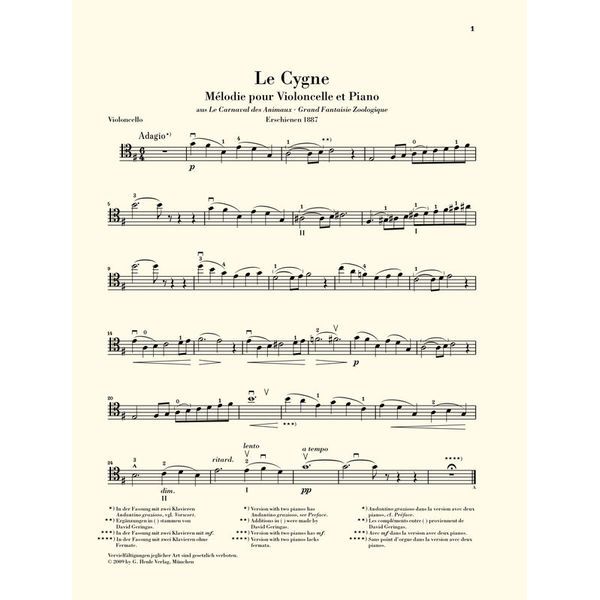 Henle Verlag Saint-Saëns Der Schwan Cello