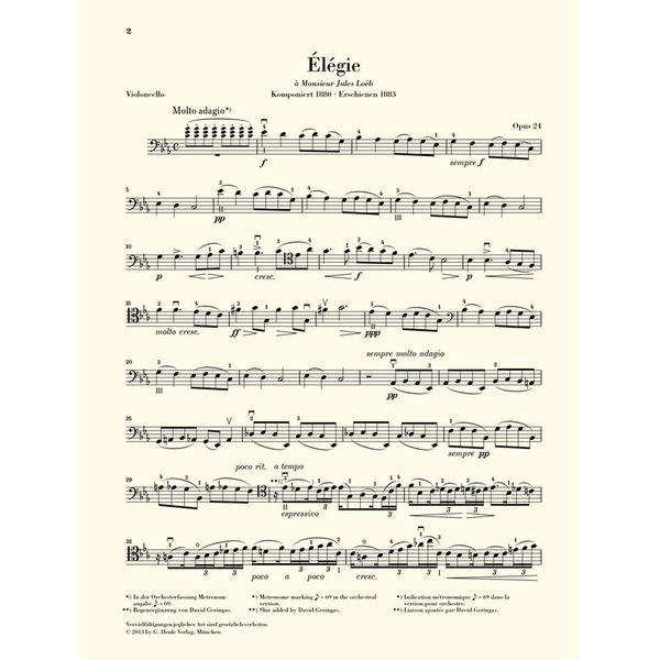 Henle Verlag Fauré Elégie op.24 Cello