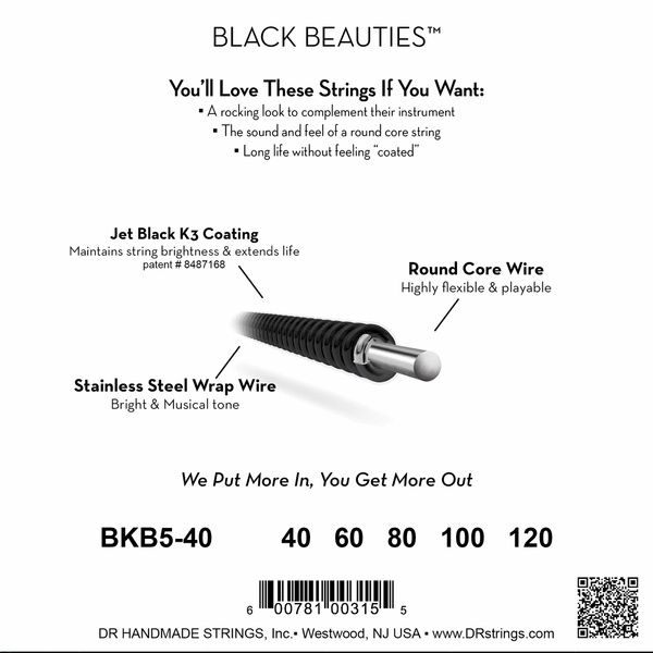 DR Strings Black Beauties BKB5-40