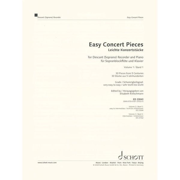 Schott Easy Concert Pieces Recorder 1