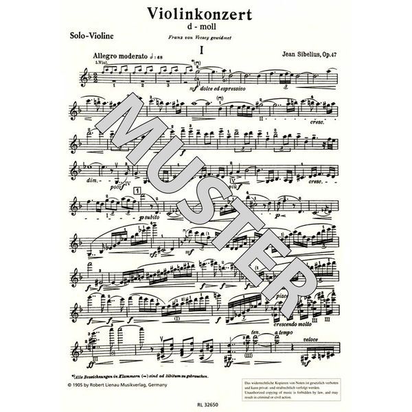 Musikverlag Robert Lienau Sibelius Violin-Concert d-Moll