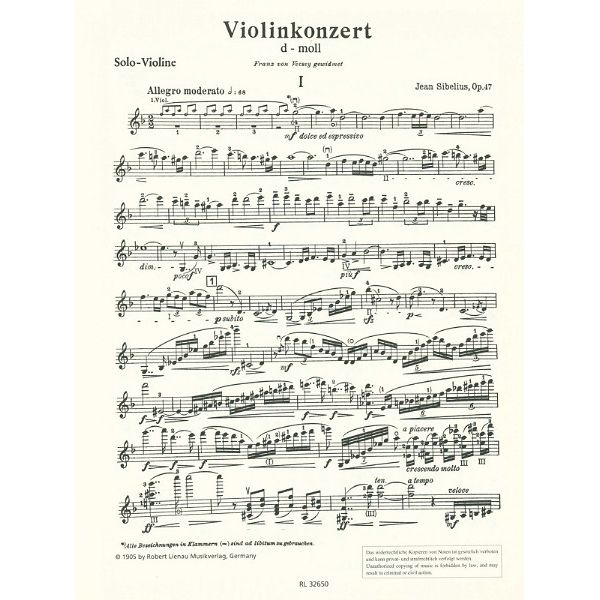 Musikverlag Robert Lienau Sibelius Violin-Concert d-Moll