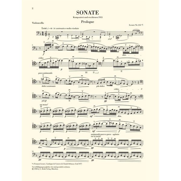 Henle Verlag Debussy Cellosonate d-moll