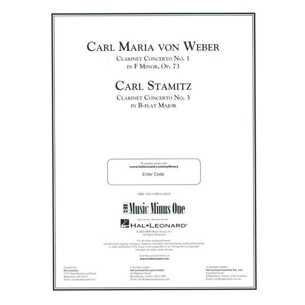 Music Minus One Weber Clarinet Concerto No. 1