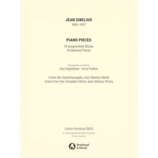 Breitkopf & Härtel Sibelius Piano Pieces