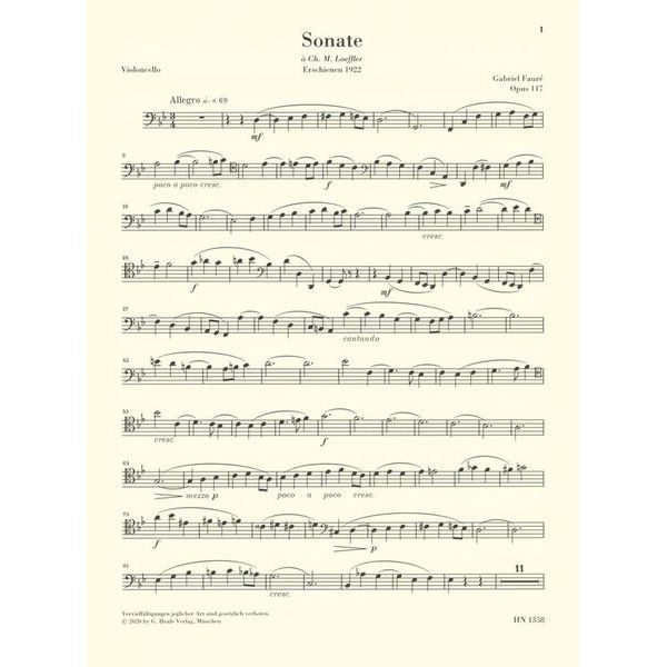Henle Verlag Fauré Cellosonate Nr.2