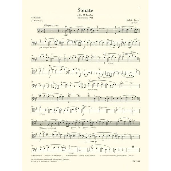 Henle Verlag Fauré Cellosonate Nr.2