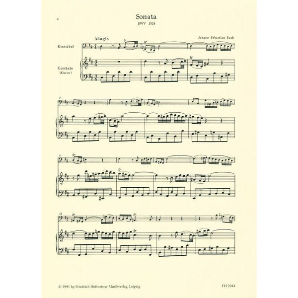 Friedrich Hofmeister Verlag Bach Sonata BWV1028 Kontrabass