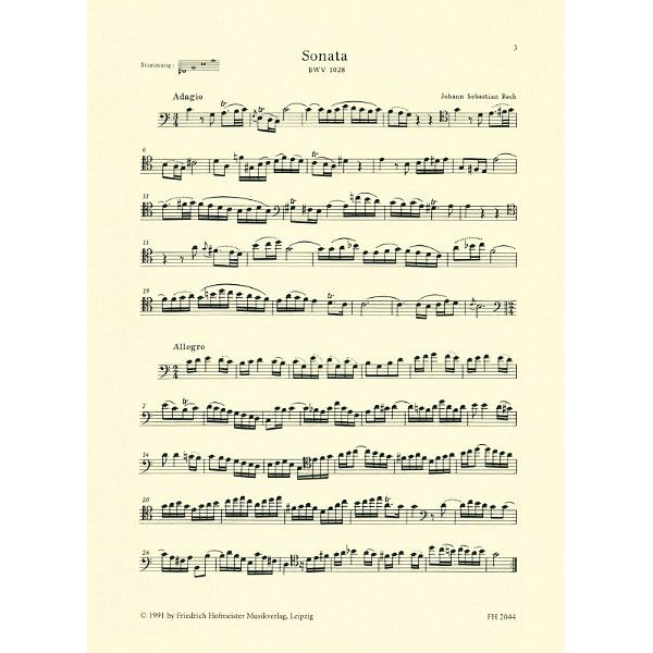 Friedrich Hofmeister Verlag Bach Sonata BWV1028 Kontrabass